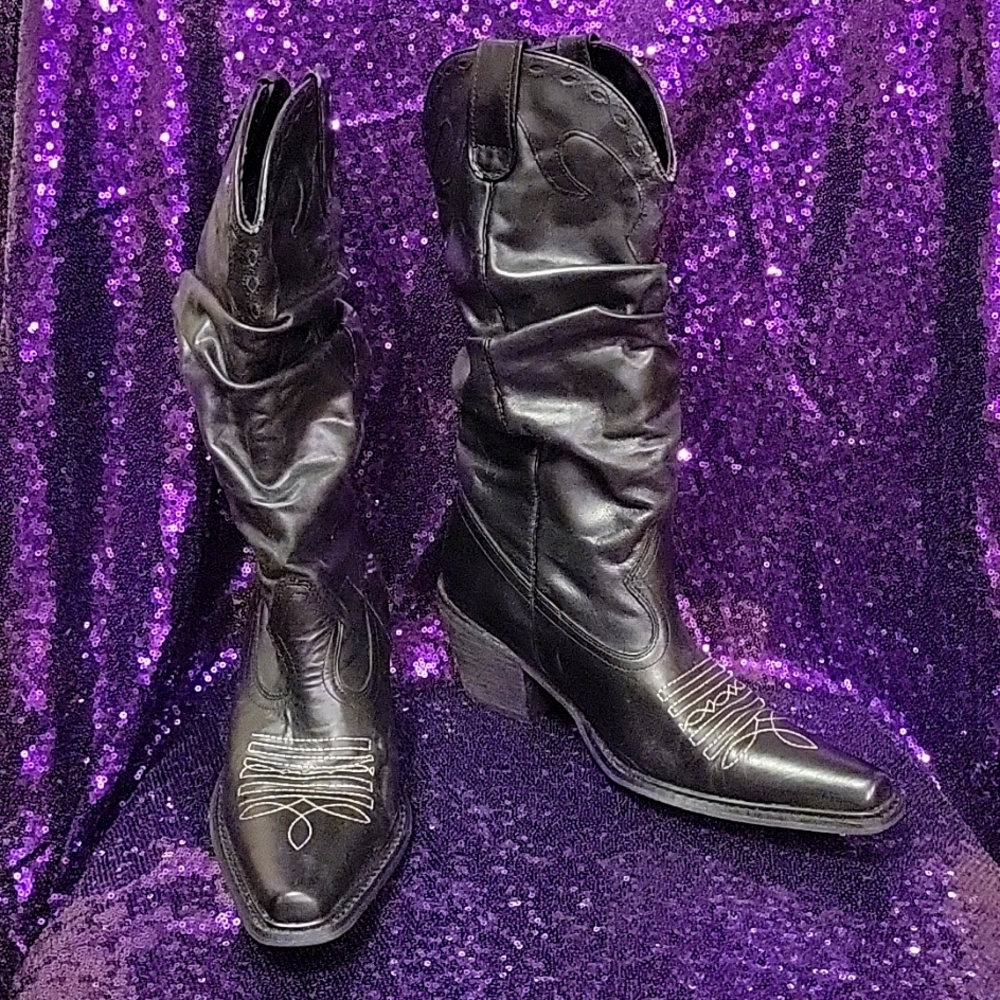 Saddle Black Leather Steve Madden cowboy boots